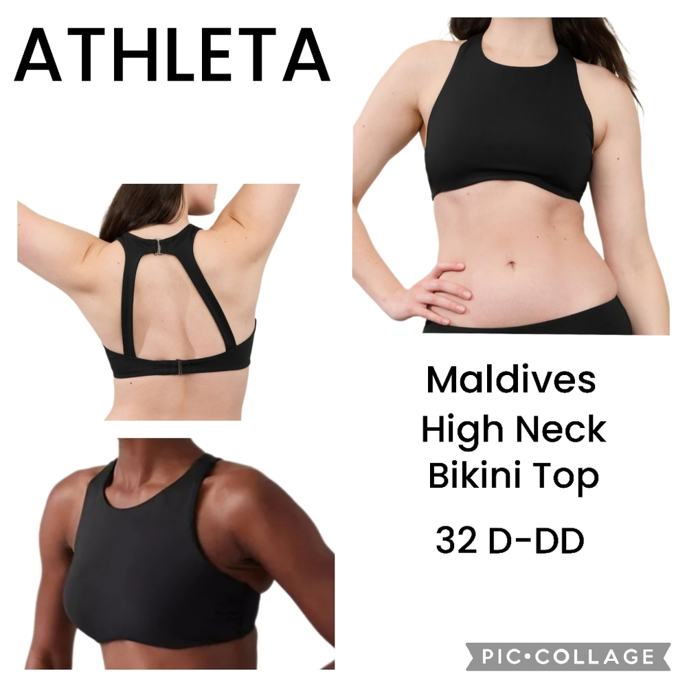 Athleta Maldivas High Neck Bikini Top in Black Size 32D/DD